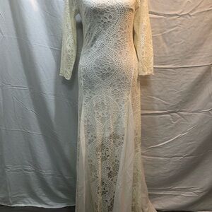 Cream Lace Maxi Gown with Bishop Sleeves for Bride